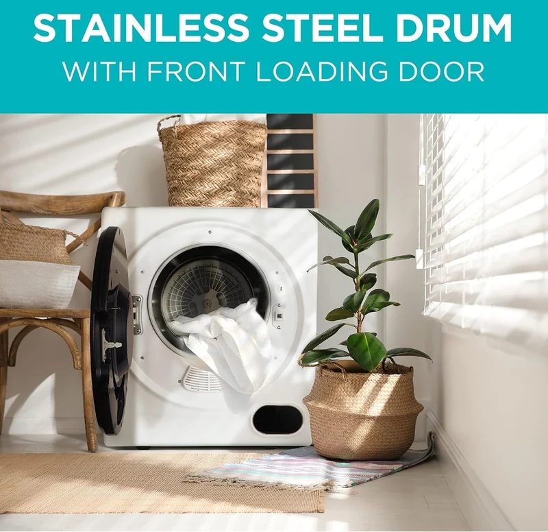 BLACK+DECKER 1.5 Cu. Ft. Compact Dryer, 5.5 lb. Capacity, 850W 120V Vented Electric Drying Machine with Stainless Steel Drum, Portable Dryer for Laundry for Standard Wall Outlet, BCED15, White