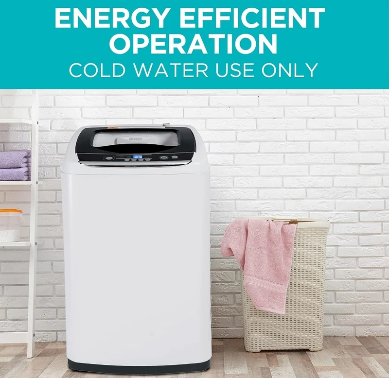 BLACK+DECKER 0.9 Cu. Ft. Portable Washer, 6.6 lb. Capacity Washing Machine for Homes & Apartments, 5 Wash Cycles, Quick Connect Sink Adapter and Drain Hose Included, Transparent Lid, BPWM09W, White