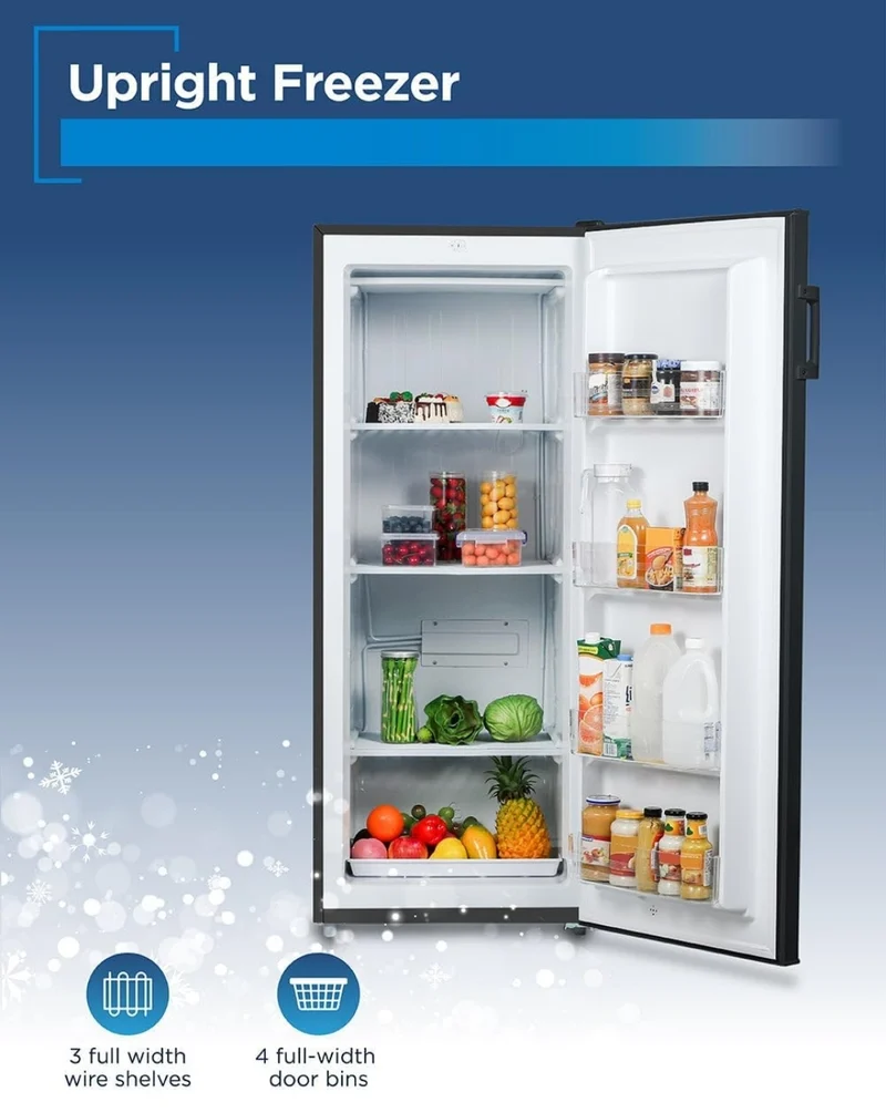 BLACK+DECKER 8.5 Cu. Ft. Upright Freezer, Stand Up Freezer with Mechanical Temperature Control,Freezer with 3 Shelves and 4 Door Bins, Manual Defrost,R600a Refrigerant, BUF850LS,Stainless Steel Look