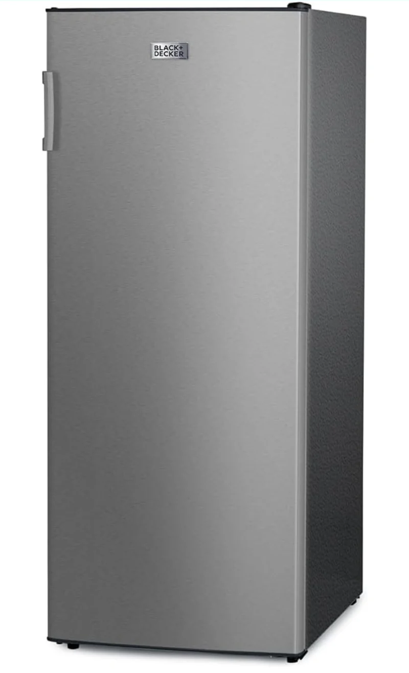 BLACK+DECKER 10 Cu. Ft. Upright Freezer, Stand Up Freezer with Mechanical Temperature Control, Freezer with 3 Shelves and 4 Door Bins, Manual Defrost, R600a Refrigerant, BUF1000LS,Stainless Steel Look