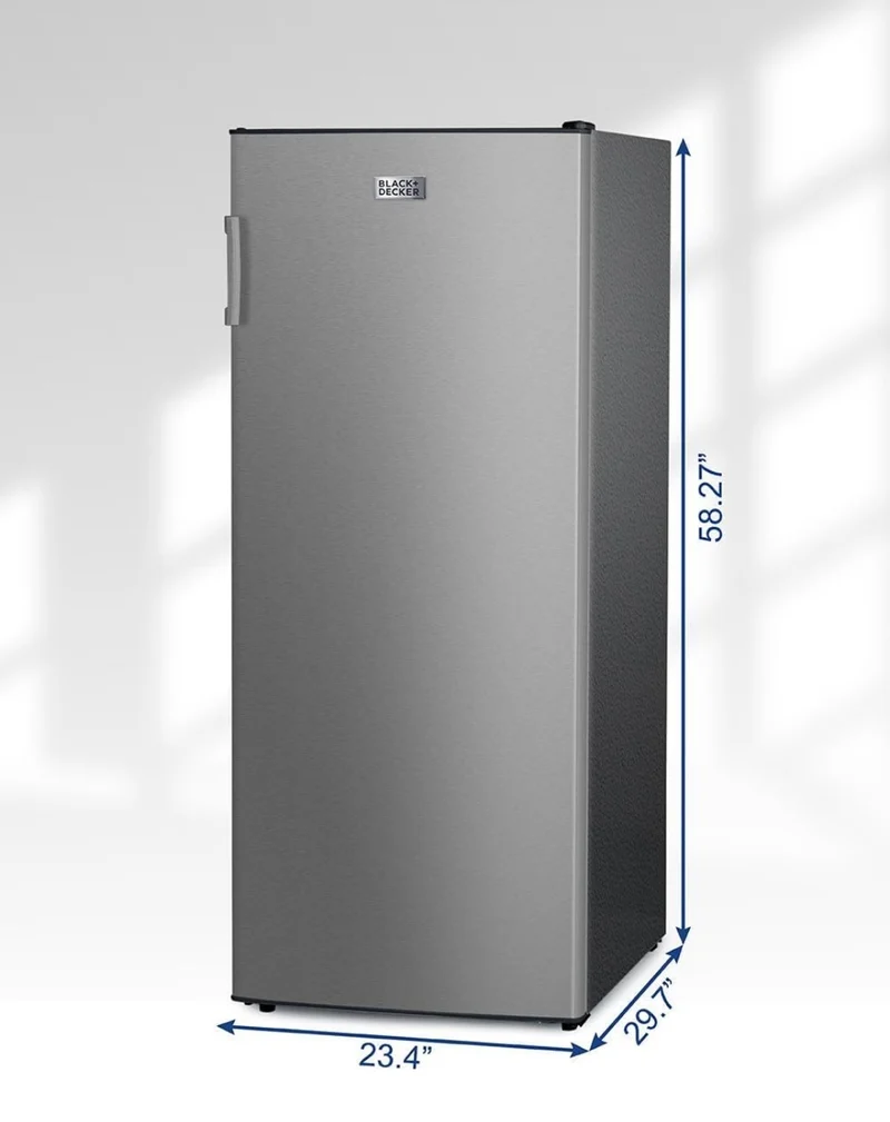 BLACK+DECKER 10 Cu. Ft. Upright Freezer, Stand Up Freezer with Mechanical Temperature Control, Freezer with 3 Shelves and 4 Door Bins, Manual Defrost, R600a Refrigerant, BUF1000LS,Stainless Steel Look