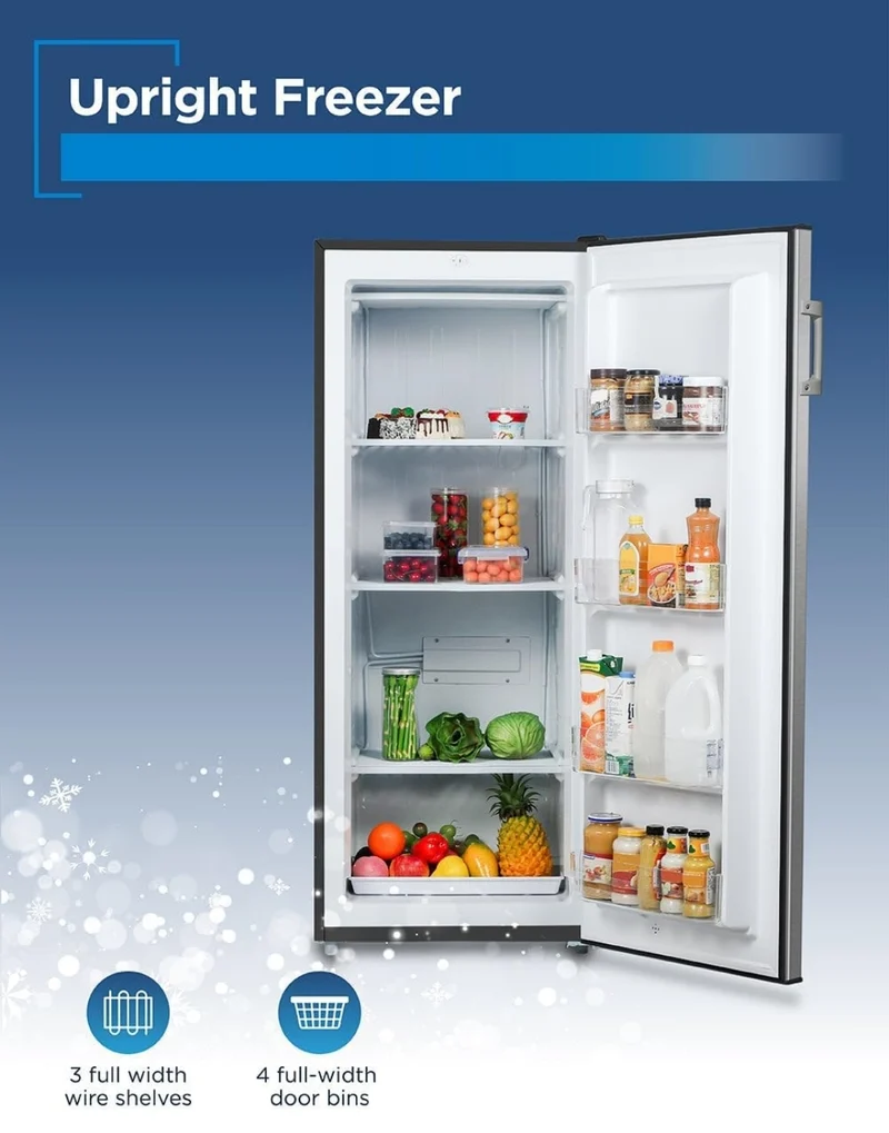 BLACK+DECKER 10 Cu. Ft. Upright Freezer, Stand Up Freezer with Mechanical Temperature Control, Freezer with 3 Shelves and 4 Door Bins, Manual Defrost, R600a Refrigerant, BUF1000LS,Stainless Steel Look