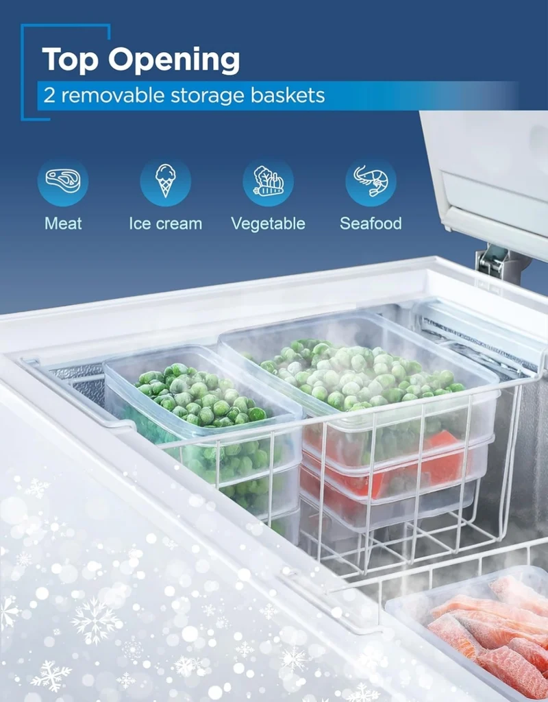 BLACK+DECKER 10 Cu. Ft. Chest Freezer, Deep Freezer with Top Opening, Freezer Chest with 2 Removable Storage Baskets, Mechanical Temperature Control, Manual Defrost, R600a Refrigerant,BCF1000E,White