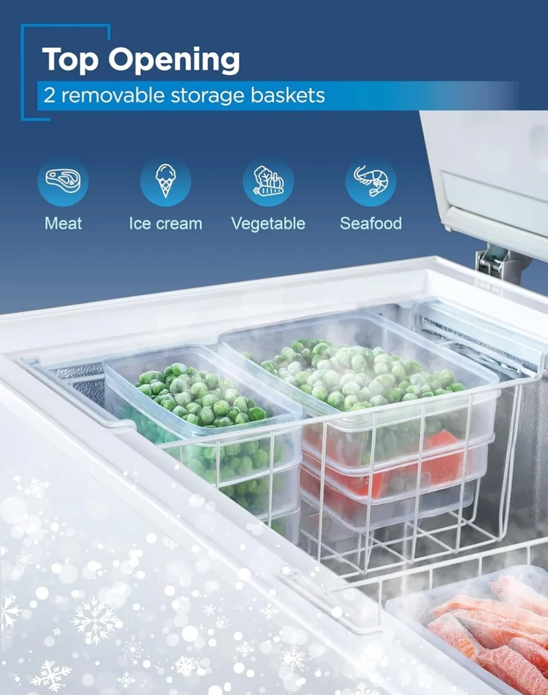 BLACK+DECKER 16.2 Cu. Ft. Chest Freezer, Deep Freezer with Top Opening, Freezer Chest with 2 Removable Storage Baskets, Mechanical Temperature Control, Manual Defrost, R600a Refrigerant,BCF1620E,White