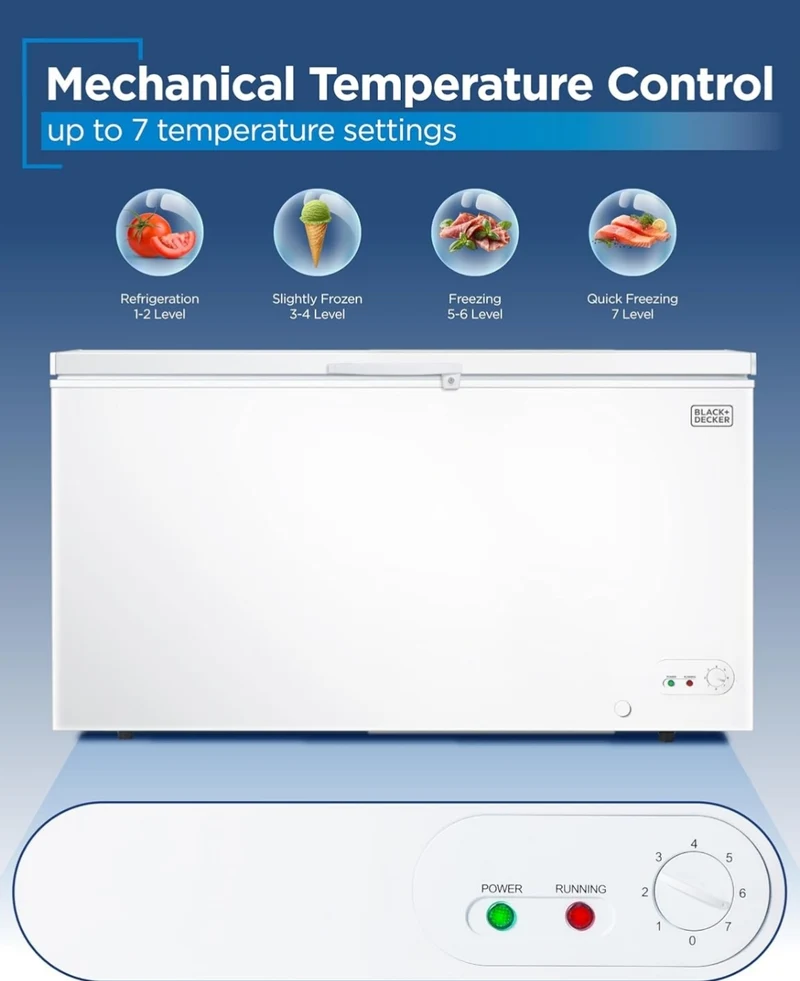 BLACK+DECKER 16.2 Cu. Ft. Chest Freezer, Deep Freezer with Top Opening, Freezer Chest with 2 Removable Storage Baskets, Mechanical Temperature Control, Manual Defrost, R600a Refrigerant,BCF1620E,White