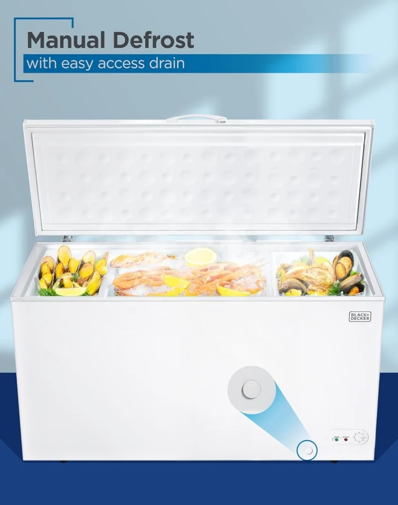 BLACK+DECKER 16.2 Cu. Ft. Chest Freezer, Deep Freezer with Top Opening, Freezer Chest with 2 Removable Storage Baskets, Mechanical Temperature Control, Manual Defrost, R600a Refrigerant,BCF1620E,White