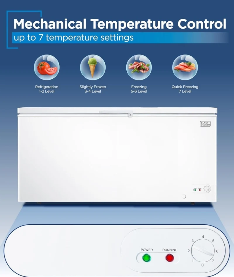BLACK+DECKER 19.8 Cu. Ft. Chest Freezer, Deep Freezer with Top Opening, Freezer Chest with 4 Removable Storage Baskets, Mechanical Temperature Control, Manual Defrost, R600a Refrigerant,BCF1980E,White