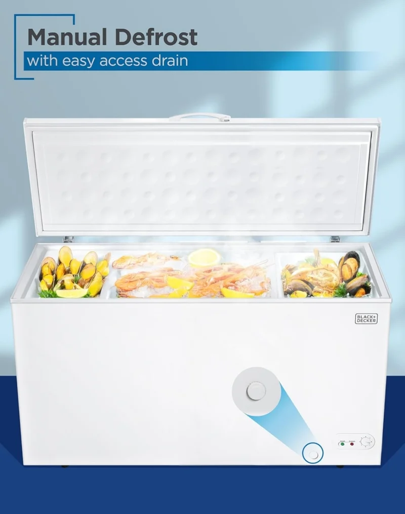 BLACK+DECKER 19.8 Cu. Ft. Chest Freezer, Deep Freezer with Top Opening, Freezer Chest with 4 Removable Storage Baskets, Mechanical Temperature Control, Manual Defrost, R600a Refrigerant,BCF1980E,White