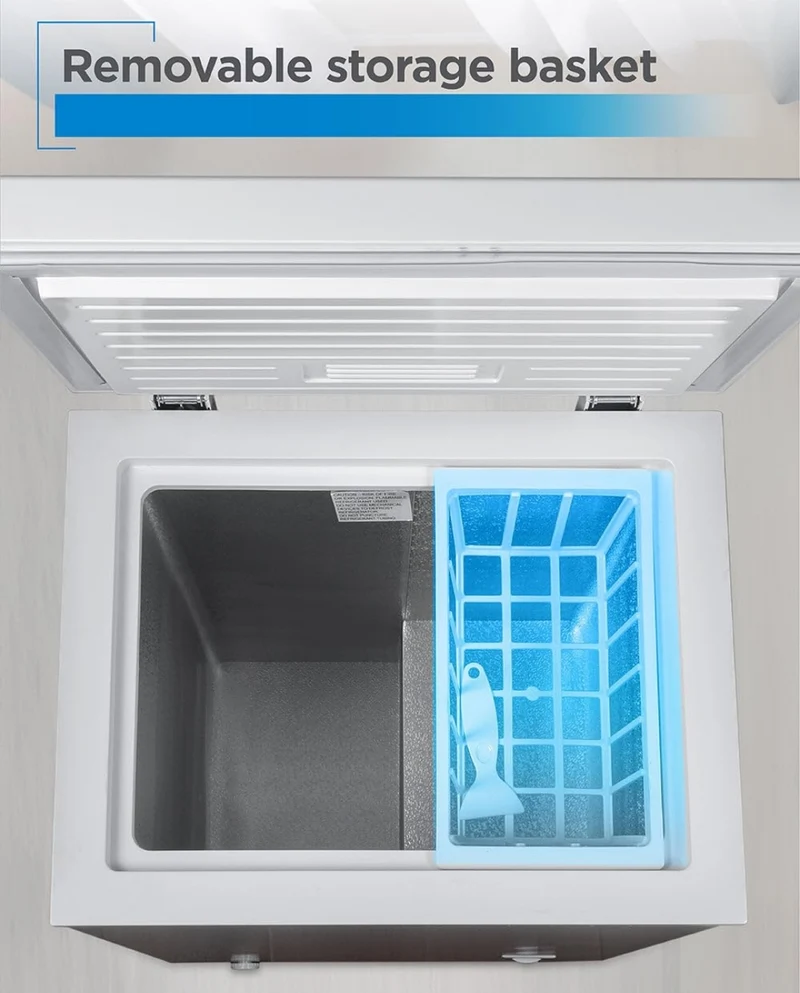 BLACK+DECKER 2.7 Cu. Ft. Compact Chest Freezer, Deep Freezer Holds Up To 94.5 Lbs. of Frozen Food, Removable Storage Basket, BCFK276, White