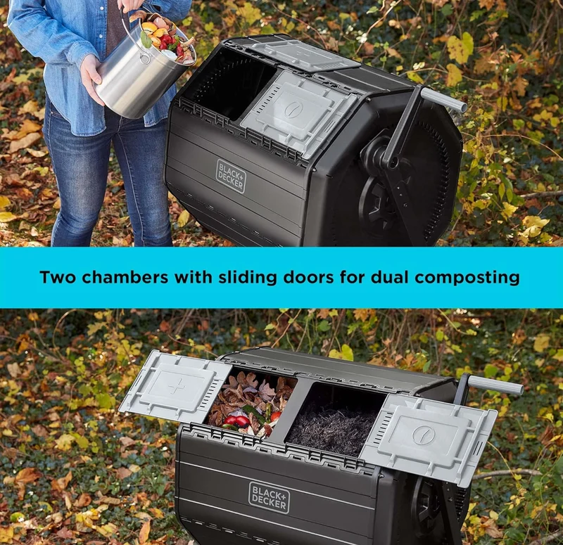 BLACK+DECKER 40-Gallon Dual Chamber Compost Tumbler Outdoor (BDSTGA9701)