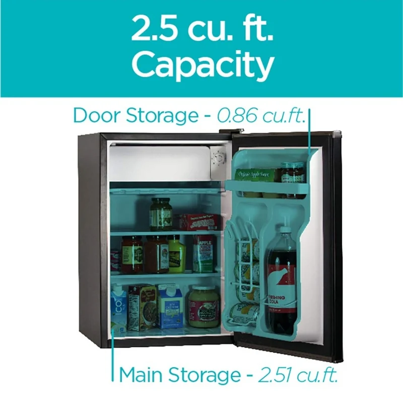 BLACK+DECKER BCRK25B Compact Refrigerator Energy Star Single Door Mini Fridge with Freezer, 2.5 Cubic Feet, Black