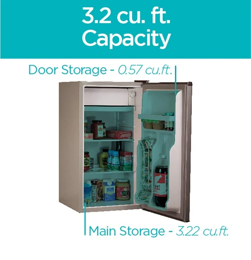 BLACK+DECKER 3.2 Cu. Ft. Compact Refrigerator, ENERGY STAR Certified Small Refrigerator, Single Door Mini Fridge with Freezer, Personal Fridge for Home/Dorm Room, R600a Refrigerant, VCM Stainless Look