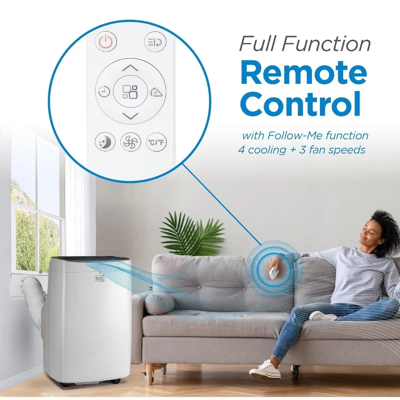 BLACK+DECKER 10,000 BTU Portable Air Conditioner for Rooms up to 450 Sq. with Remote Control, White