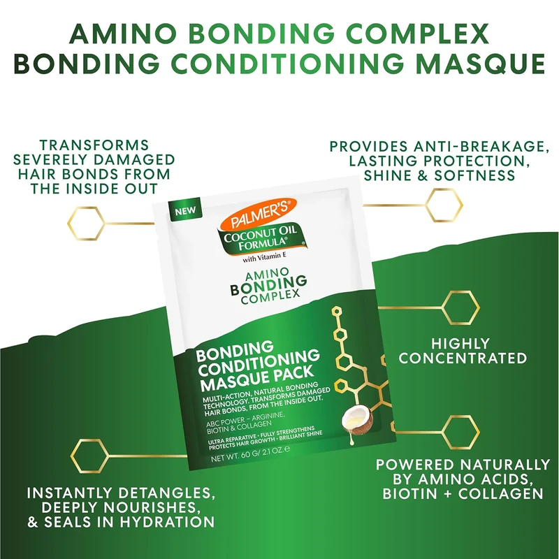 Palmer's Amino Bonding Complex Hair Mask, Intense Conditioning Masque Pack with Coconut Oil & Vitamin E, Heat Protectant, Anti Frizz, Adds Shine -1 oz (Pack of 6)