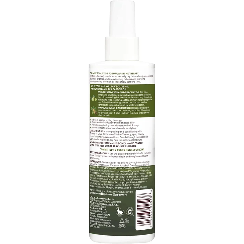Palmer's Olive Oil Formula Leave In Conditioner Spray, Shine Therapy, Instantly Detangle, Soften and Smooth Textured and Curly Hair (8.5 0z)