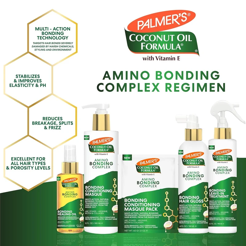 Palmer's Amino Bonding Complex Hair Oil, Healing Treatment w/ Coconut Oil & Vitamin E, Heat Protectant, Anti Frizz, Adds Shine - All Hair Types (4 fl oz)