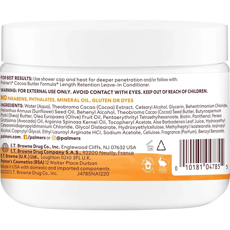 Palmer's Cocoa Butter & Biotin Length Retention Deep Conditioner, Strengthen, Nourish and Restore Elasticity and Shine, Suitable for All Curly Hair (8.5 oz)