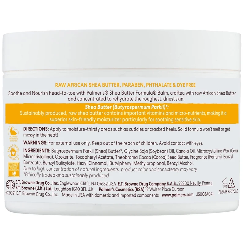Palmer's Shea Butter Formula Raw Shea Butter Balm w/ Vitamin E, Nourishing Body Moisturizer for Rough, Dry Skin, 7.25 oz (Pack of 2)