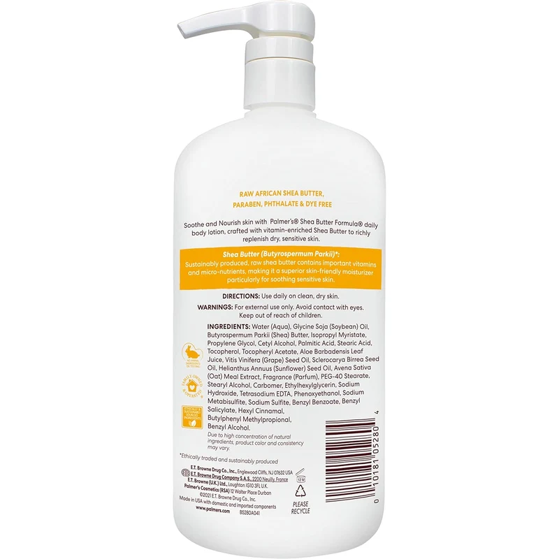 Palmer's Shea Formula Raw Shea Body Lotion for Dry Skin, Hand & Body Moisturizer, Value Size Pump Bottle, 33.8 oz (Pack of 1)