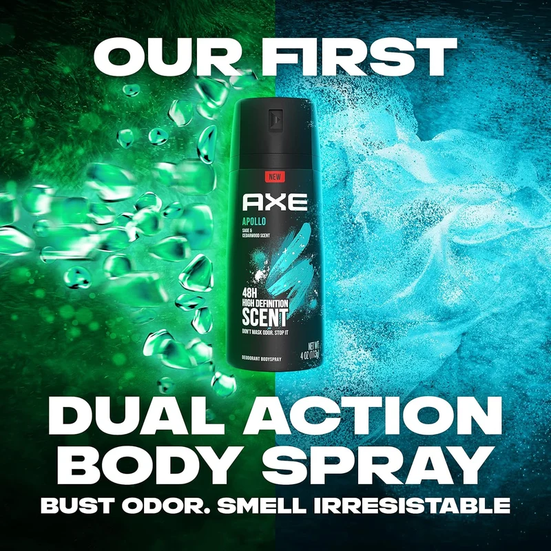 AXE Apollo Body Spray Deodorant for Long-Lasting Odor Protection, Sage & Cedarwood Deodorant - 4oz (Pack of 4)
