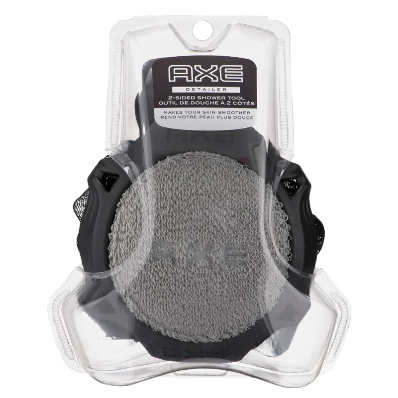 AXE Mens Shower Scrubber Tool, 2-Sided Detailer, Gray Color, Mesh Side for Lathering, Exfoliator for Smoothing Dry, Rough Skin - (Pack of 2)