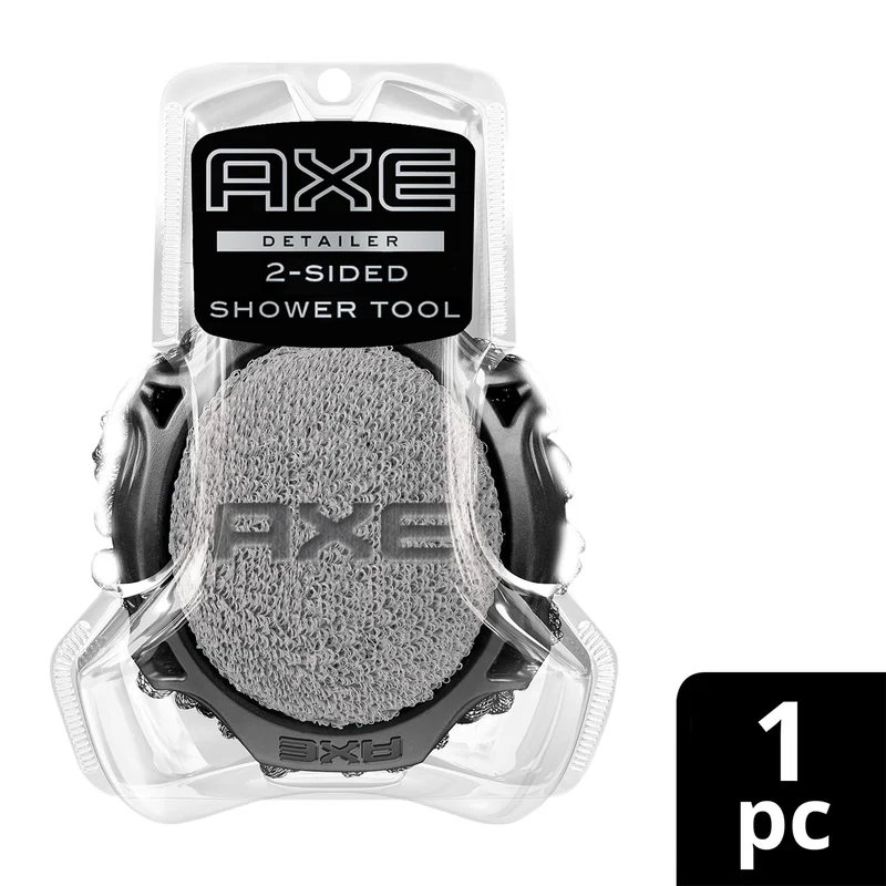 AXE Mens Shower Scrubber Tool, 2-Sided Detailer, Gray Color, Mesh Side for Lathering, Exfoliator for Smoothing Dry, Rough Skin - (Pack of 2)