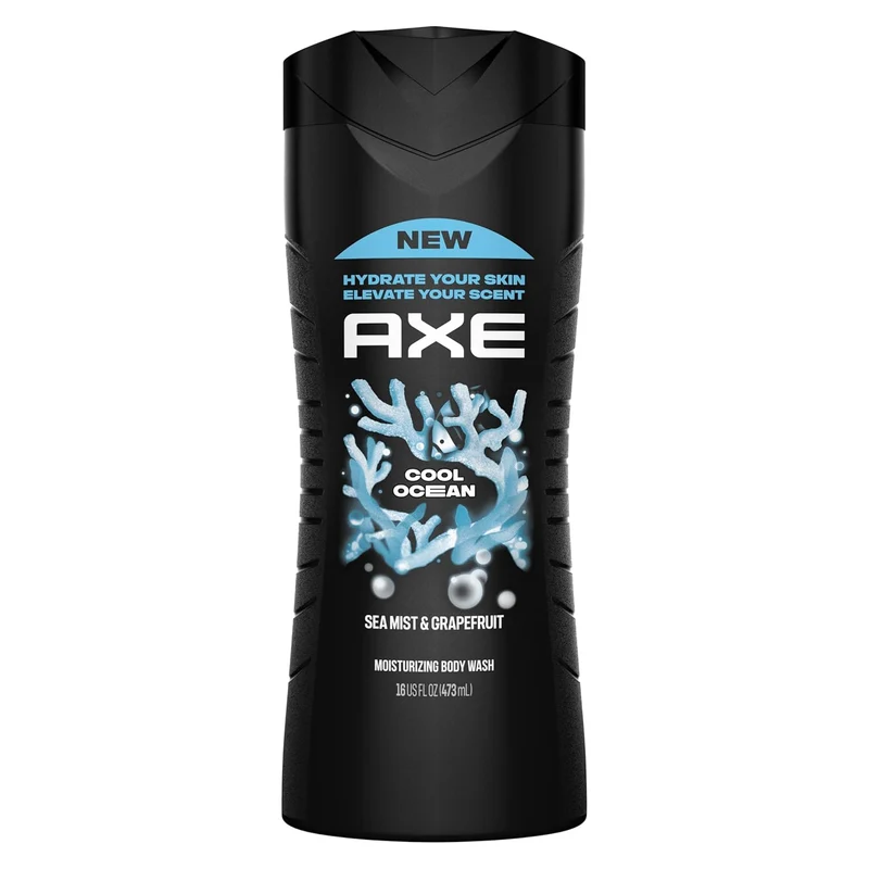 AXE Cool Ocean Men's Body Wash With Essential Oils 12H Refreshing Scent Body Wash For Men, Clean and Fresh Scent (16 oz)