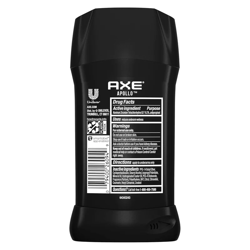 AXE Antiperspirant Deodorant Stick Apollo 48 Hour Sweat and Odor Protection for Long Lasting Freshness, Sage & Cedarwood Scent - 2.7 oz (Pack of 2)
