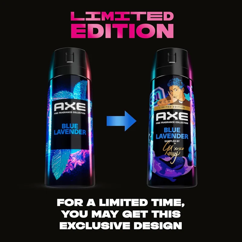 AXE Fine Fragrance Collection Premium Deodorant Body Spray for Men Blue Lavender w/ 72H Odor Protection - 4 oz (Pack of 2)