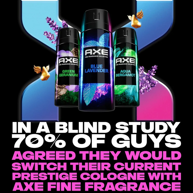 AXE Fine Fragrance Collection Premium Deodorant Body Spray for Men Blue Lavender w/ 72H Odor Protection - 4 oz (Pack of 2)