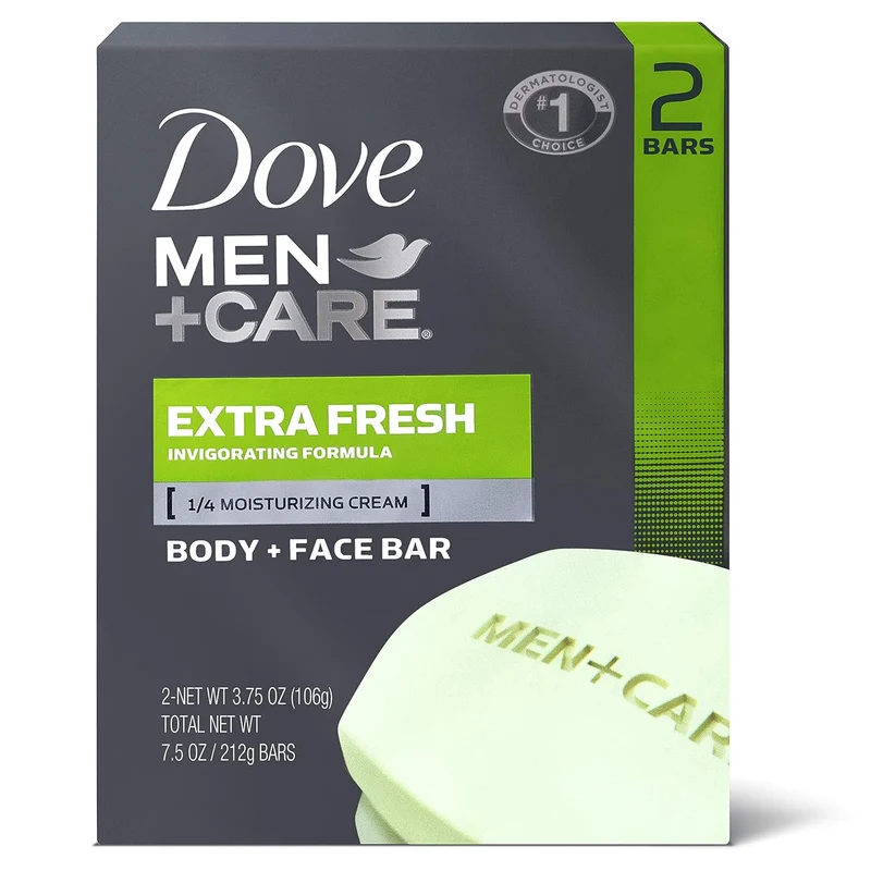 Dove Men+Care Body and Face Bar to Clean and Hydrate Skin Extra Fresh Body and Facial Cleanser More Moisturizing (Pack of 8)