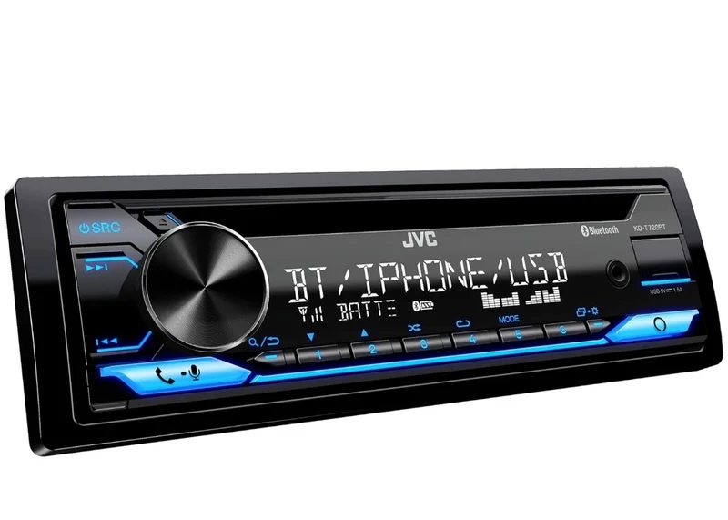 JVC KD-T720BT - CD Car Stereo, Single Din, Bluetooth Audio and Hands Free Calling w External Microphone, CD, MP3, USB, AUX Input AM/FM Radio, High Power Amp, Alexa Voice Control
