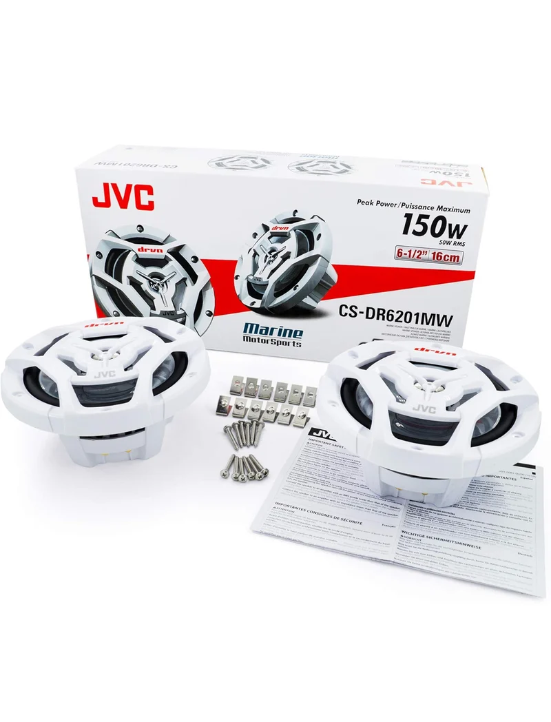 JVC CS-DR6200M Marine 6.5" 2-Way Coaxial Speaker - Set of 2 (White) featuring Water Resistant Woofers / UV Resistant Grilles / Max Power 150W