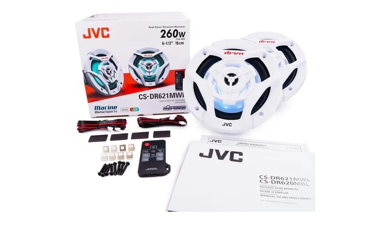 JVC CS-DR620MBL 6.5 Inch Car & Marine, Motor Sports, Car Audio Stereo 2- Way Speakers with Cool Built in RGB LED Lights, Weatherproof IPX5, 260 Watts, UV Protected Grills Included - Black
