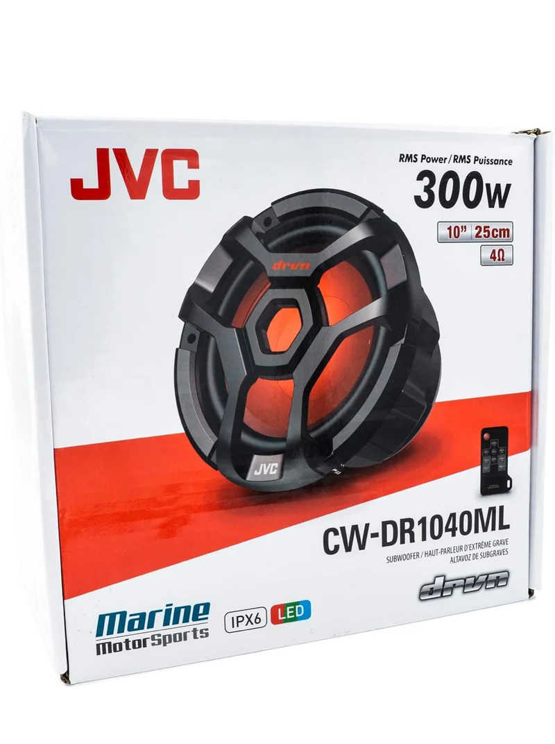 JVC CW-DR1040ML 10-Inch RGB Illunimanation Outdoor Marine/Car Audio Subwoofer - 1,300 Watt Single Black Waterproof Bass Loud Speaker for Marine Stereo Sound System
