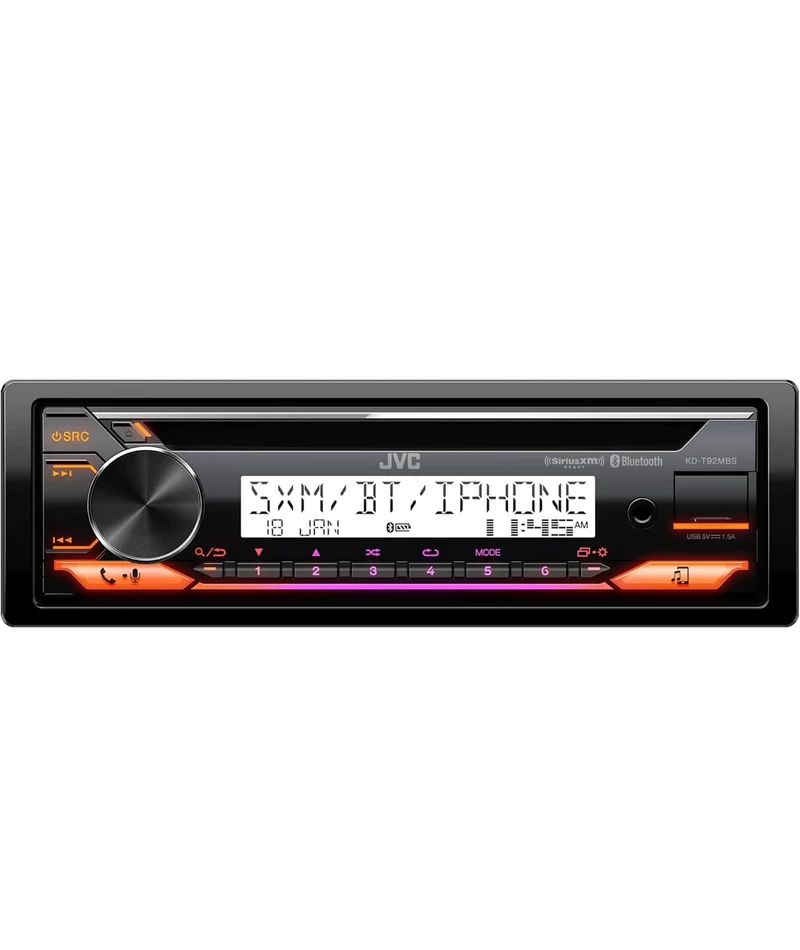 JVC KD-T92MBS Marine Rated Car Stereo with Bluetooth, Front USB, AUX, Amazon Alexa, SirusXM Radio Ready, Hi-Power Amplifier, High Contrast Screen