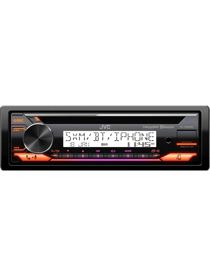 JVC KD-T92MBS Marine Rated Car Stereo with Bluetooth, Front USB, AUX, Amazon Alexa, SirusXM Radio Ready, Hi-Power Amplifier, High Contrast Screen