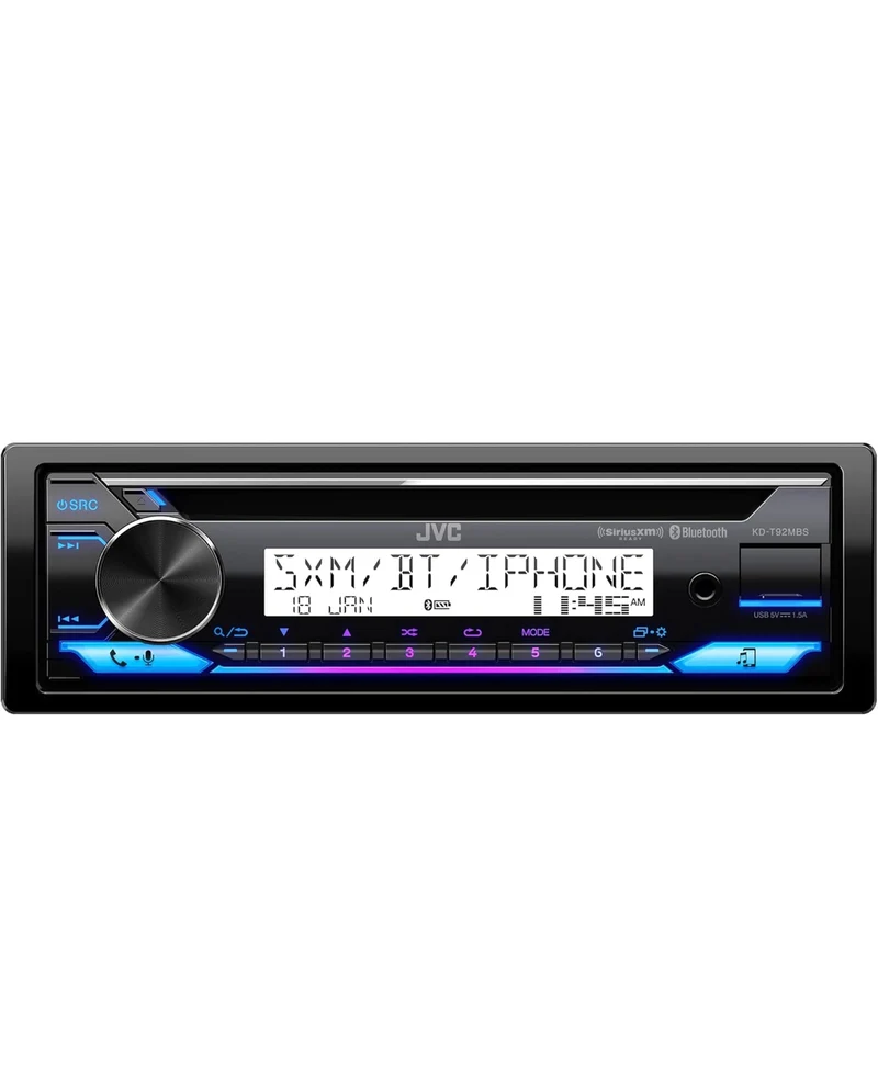 JVC KD-T92MBS Marine Rated Car Stereo with Bluetooth, Front USB, AUX, Amazon Alexa, SirusXM Radio Ready, Hi-Power Amplifier, High Contrast Screen