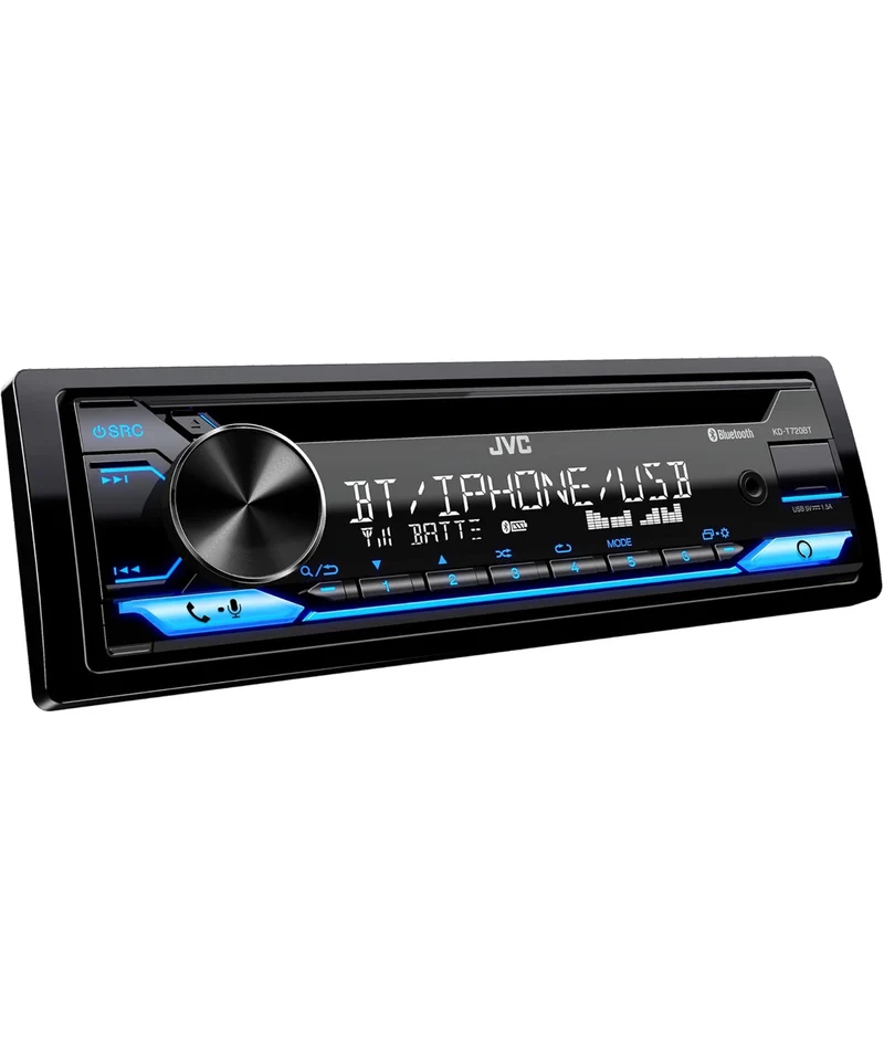 JVC KD-T720BT - CD Car Stereo, Single Din, Bluetooth Audio and Hands Free Calling w External Microphone, CD, MP3, USB, AUX Input AM/FM Radio, High Power Amp, Amazon Alexa Voice Control