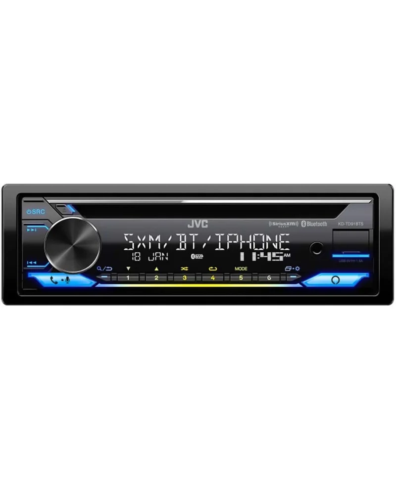 JVC KD-TD91BTS Bluetooth Car Stereo Receiver with USB Port – 2-Line LCD Display, AM/FM Radio – CD and MP3 Player - Amazon Alexa Enabled – Single DIN - 13-Band EQ (Black)