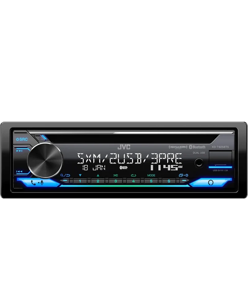JVC KD-T925BTS Bluetooth Car Stereo Receiver with USB Port – LCD Display - AM/FM Radio - MP3 Player - Double DIN – 13-Band EQ (Black)