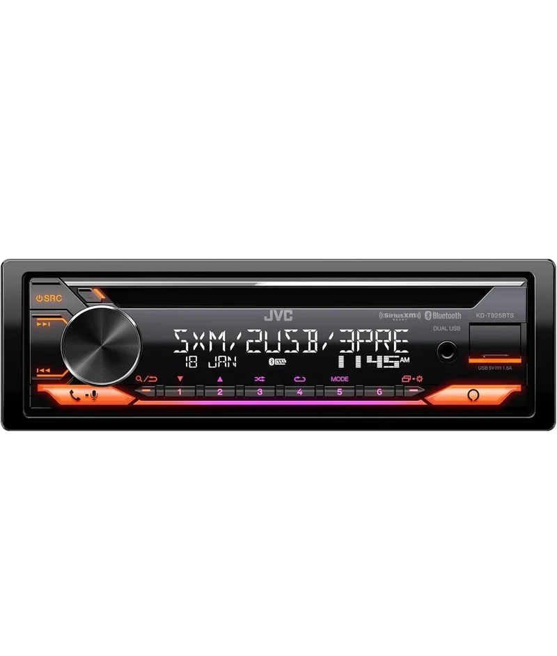 JVC KD-T925BTS Bluetooth Car Stereo Receiver with USB Port – LCD Display - AM/FM Radio - MP3 Player - Double DIN – 13-Band EQ (Black)