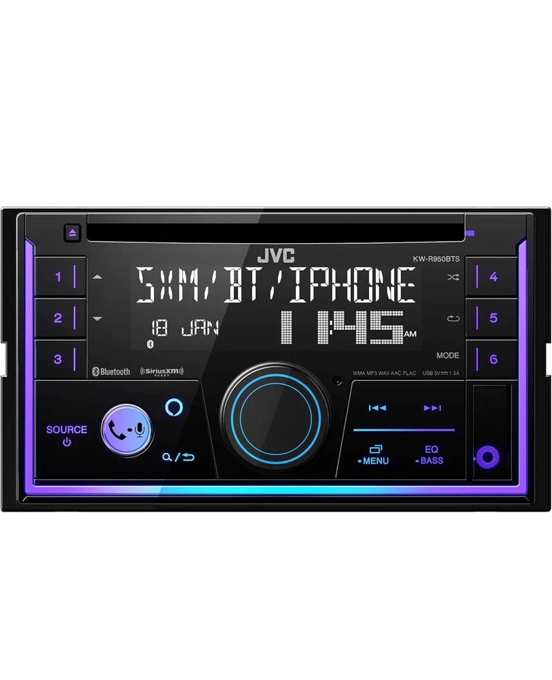 JVC KW-R950BTS Bluetooth Car Stereo Receiver with USB Port – LCD Display - AM/FM Radio - MP3 Player - Double DIN – 13-Band EQ (Black)