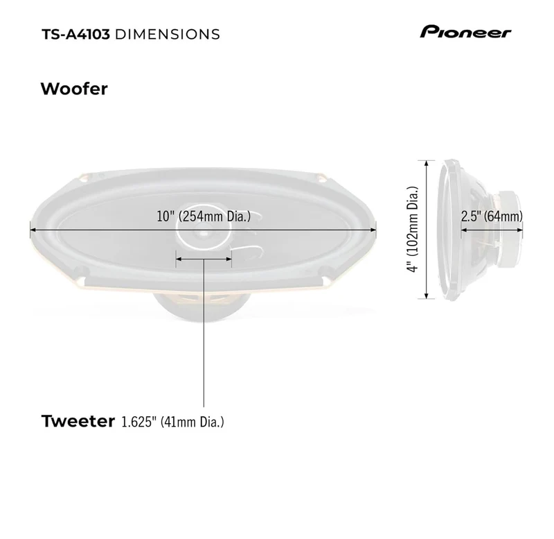 Pioneer TS-A4103, 2-Way Car Audio Speakers, Full Range, Clear Sound Quality, Easy Installation and Enhanced Bass Response, 4 x 10” Speakers