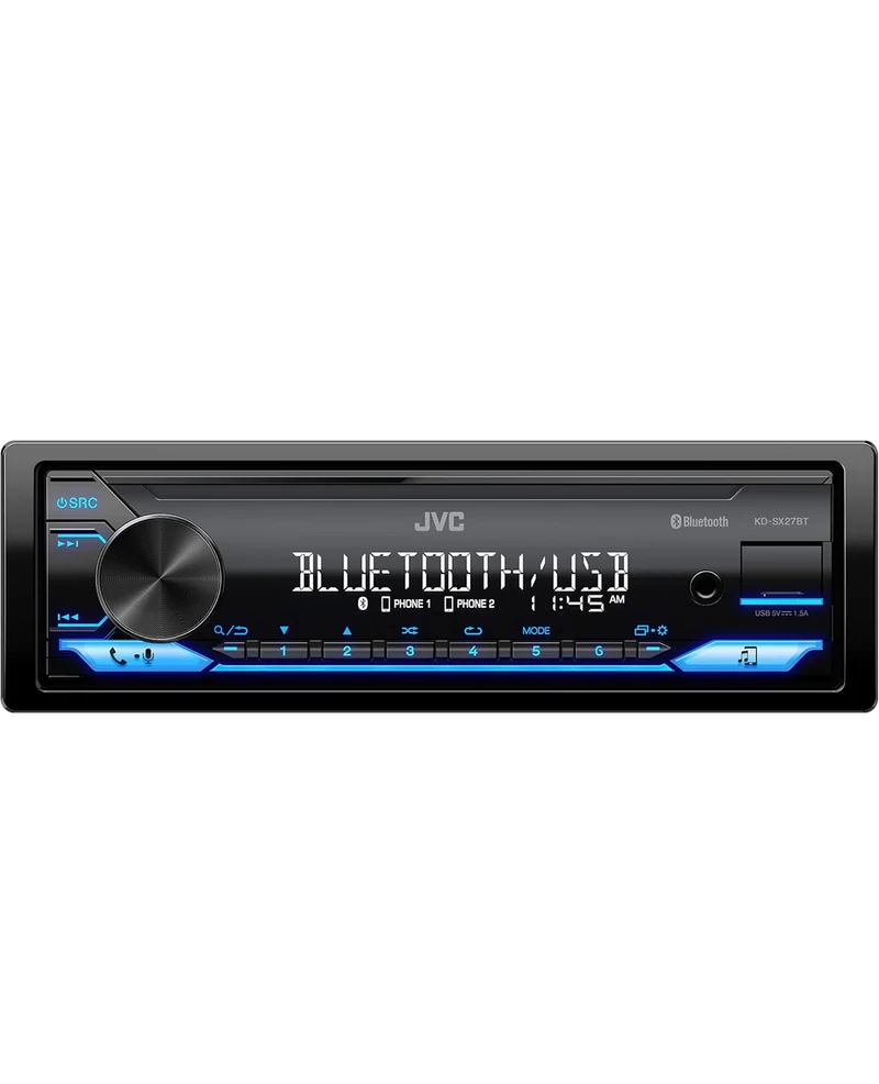 JVC KD-SX27BT Car Stereo with Bluetooth, 100W Digital Media Receiver, 1.5A USB to Charge Devices, Single DIN Head Unit, AM/FM, Aux-in, JVC Remote App