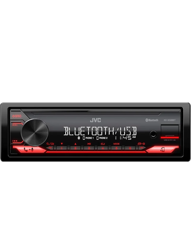 JVC KD-XD28BT Bluetooth Car Stereo w/USB Port – AM/FM Radio, MP3 Player, High Contrast LCD, 50 Watts, Detachable Face Plate – Single DIN – 13-Band EQ
