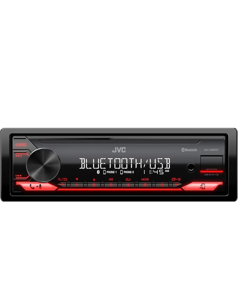 JVC KD-X280BT Bluetooth Car Stereo w/USB Port – AM/FM Radio, MP3 Player, High Contrast LCD, 50 Watts, Detachable Face Plate – Single DIN – 13-Band EQ