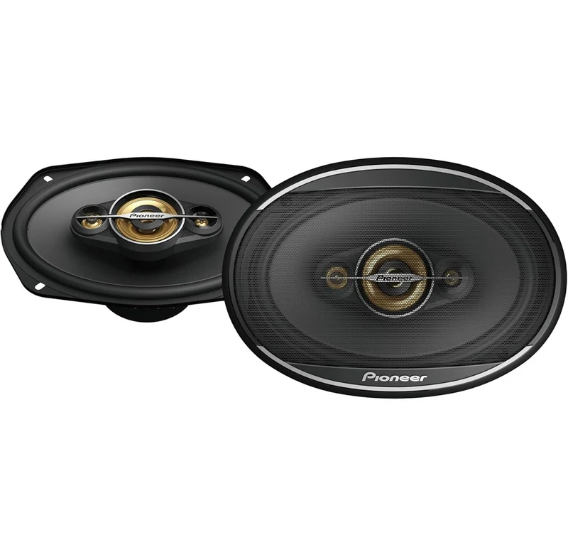 Pioneer TS-A6971F, 4-Way Coaxial Car Audio Speakers, Full Range, Clear Sound Quality, Easy Installation and Enhanced Bass Response, Black and Gold Colored 6” x 9” Oval Speakers