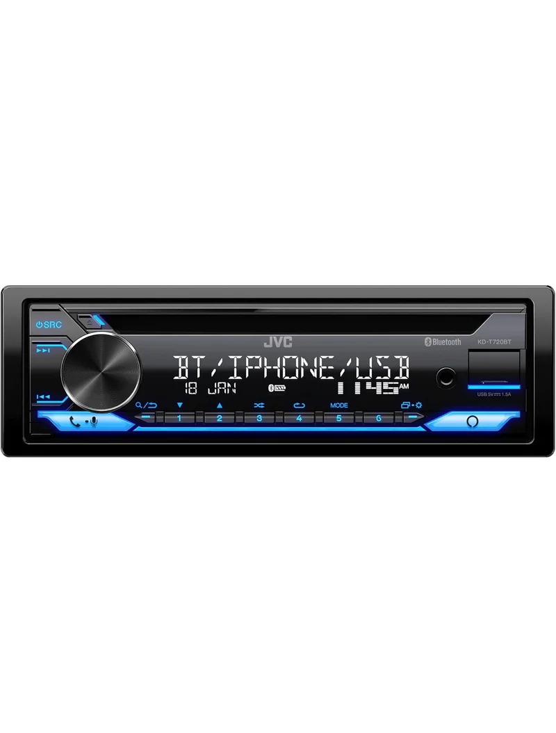 JVC KD-T720BT - CD Car Stereo, Single Din, Bluetooth Audio and Hands Free Calling w External Microphone, CD, MP3, USB, AUX Input AM/FM Radio, High Power Amp, Amazon Alexa Voice Control