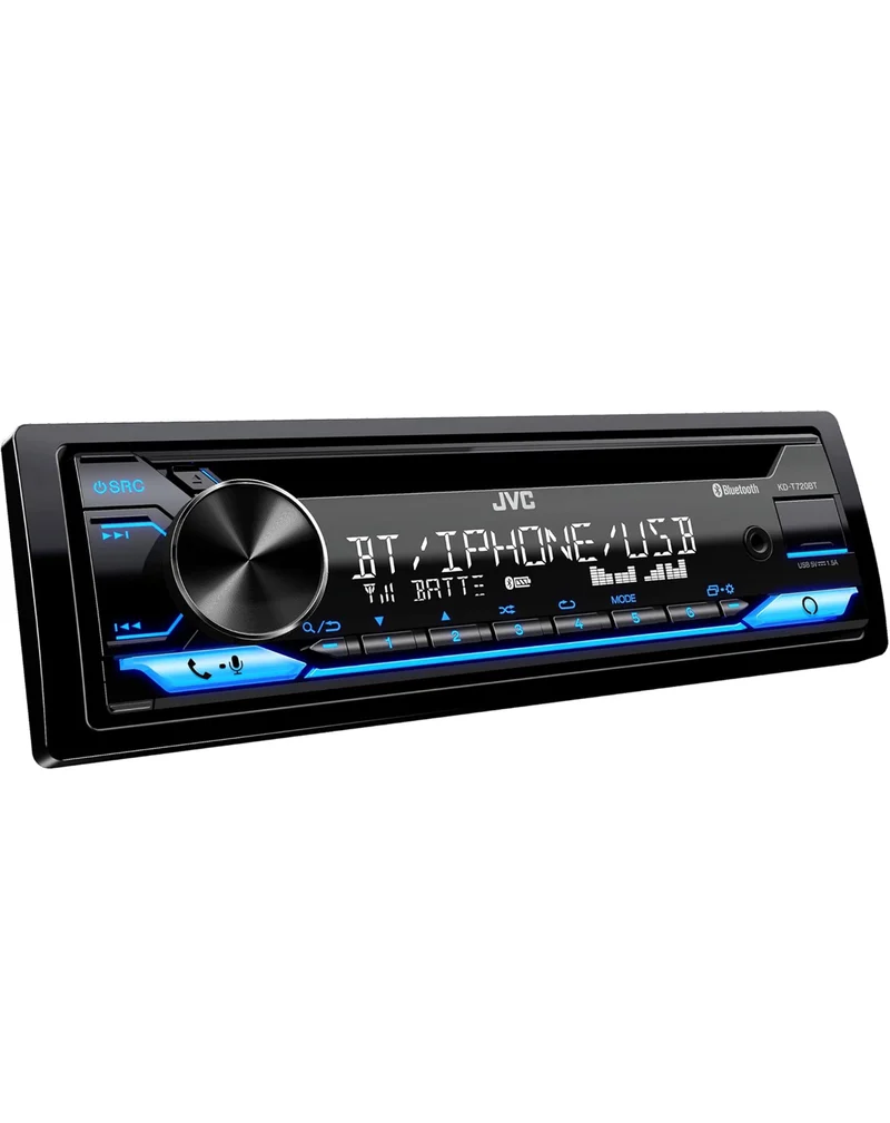 JVC KD-T720BT - CD Car Stereo, Single Din, Bluetooth Audio and Hands Free Calling w External Microphone, CD, MP3, USB, AUX Input AM/FM Radio, High Power Amp, Amazon Alexa Voice Control